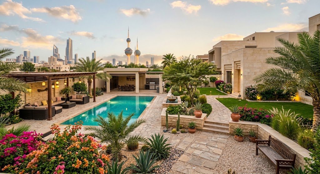 فريق متخصص يقوم بتصميم وتنسيق الحدائق ضمن خدمات تنسيق حدائق بيان بالكويت